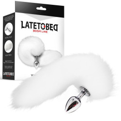 LATETOBED BDSM LINE Plug Anal Metal con Cola de Zorro Sedoso 40 cm Blanco