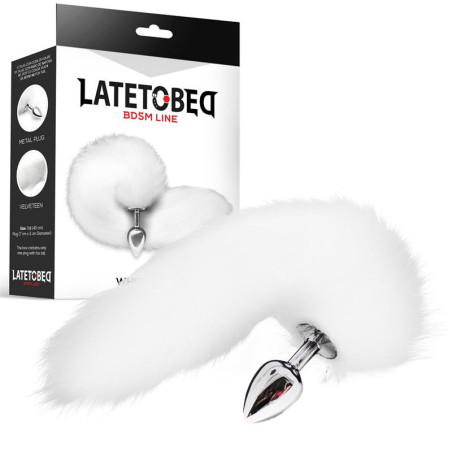 LATETOBED BDSM LINE Plug Anal Metal con Cola de Zorro Sedoso 40 cm Blanco