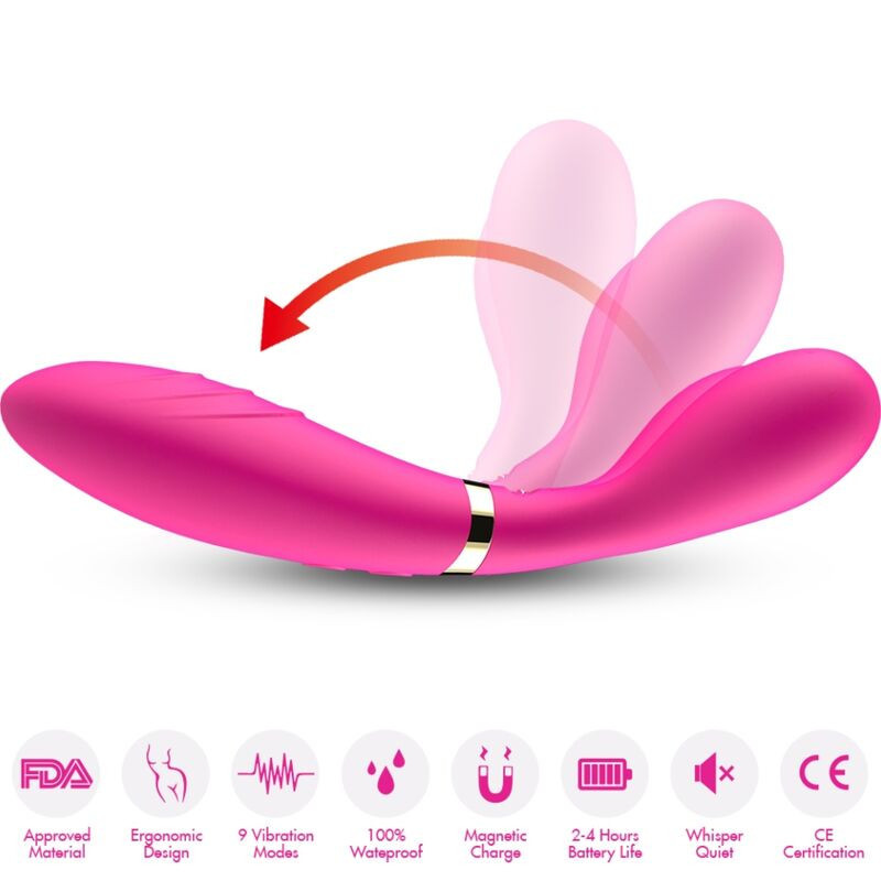 Y-Wand Masajeador &amp; Vibrador Cabeza Doble Fucsia