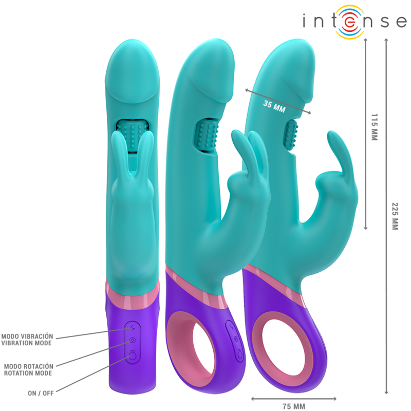 VIBRADOR RABBIT CON ESTIMULADOR ROTATORIO DEL PUNTO G AZUL INTENSE