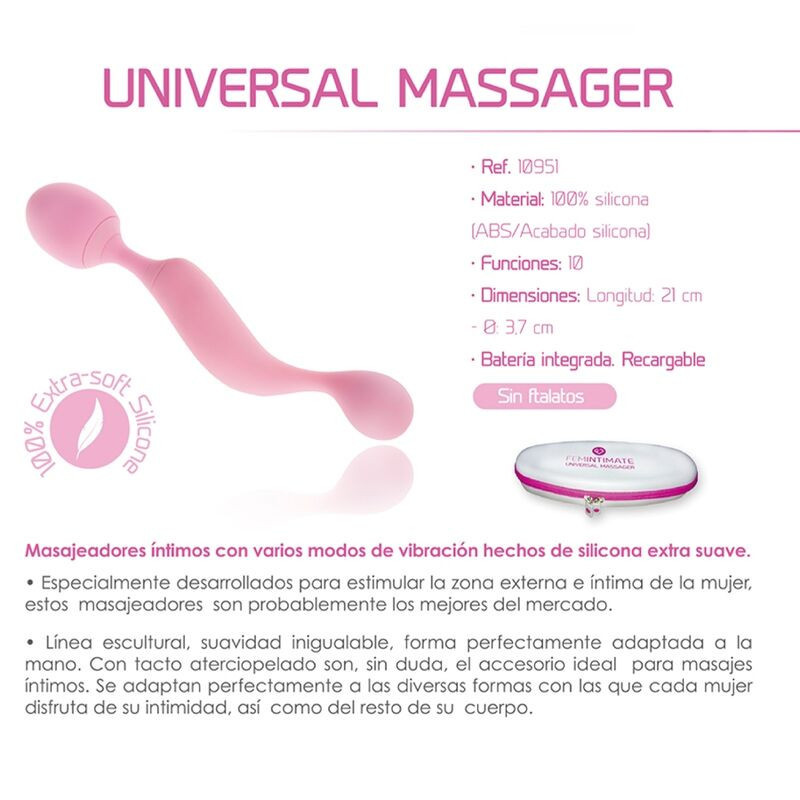 Masajeador Universal Vibrador Silicona Rosa Femintimate