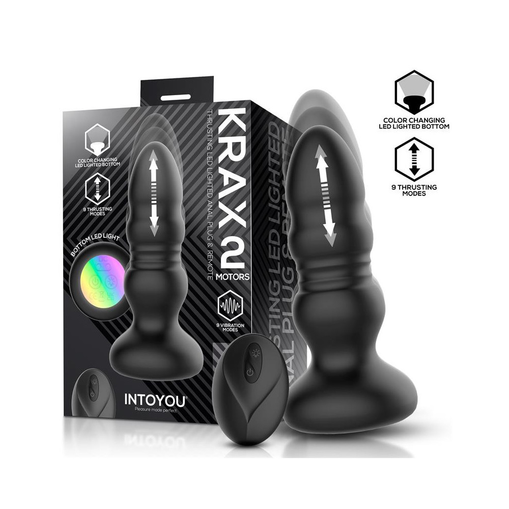 Krax Plug Anal con Vibración, Thrusting y Luz Led con Control Remoto