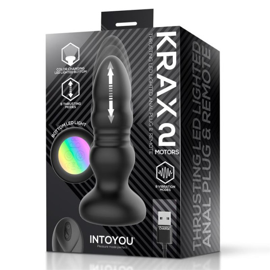 Krax Plug Anal con Vibración, Thrusting y Luz Led con Control Remoto