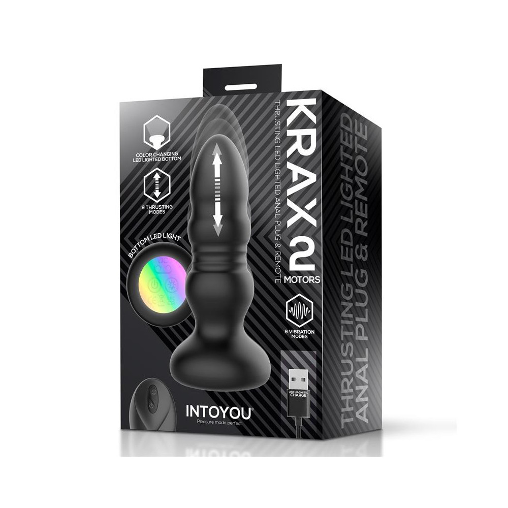 Krax Plug Anal con Vibración, Thrusting y Luz Led con Control Remoto
