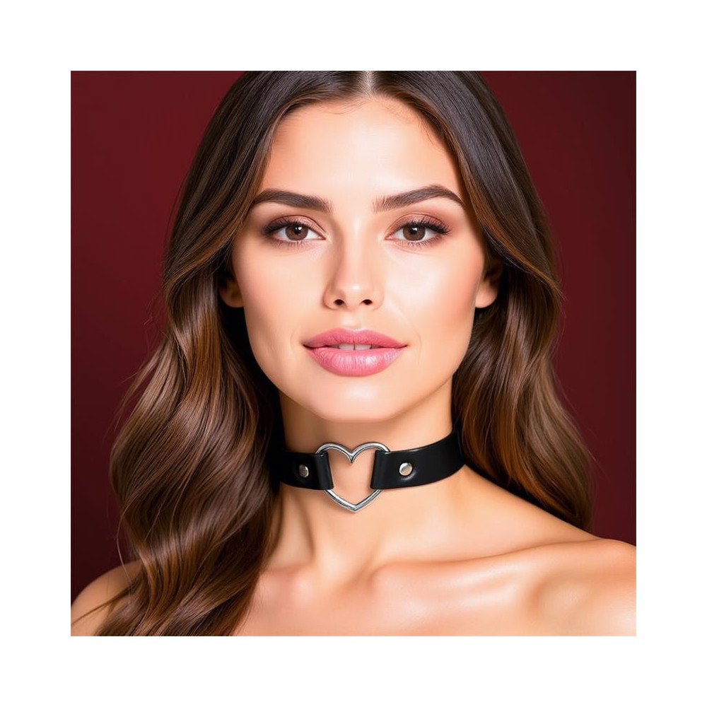 Collar con Corazón Tipo Choker Cuero Vegano Talla Única
