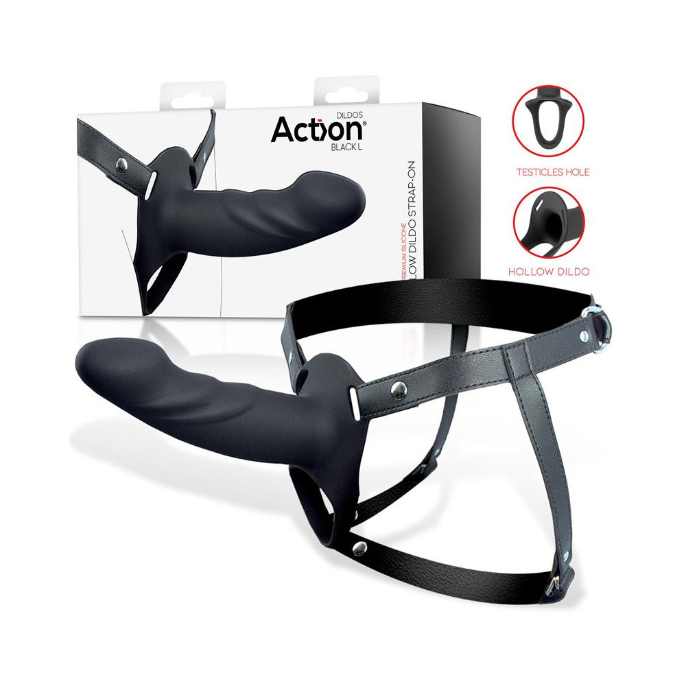 Arnés Strap-on con Dildo Hueco Silicona Premium Talla L Negro