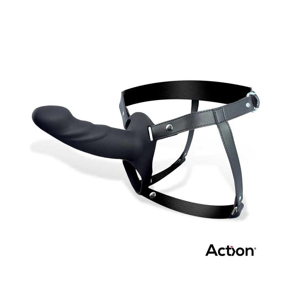 Arnés Strap-on con Dildo Hueco Silicona Premium Talla L Negro