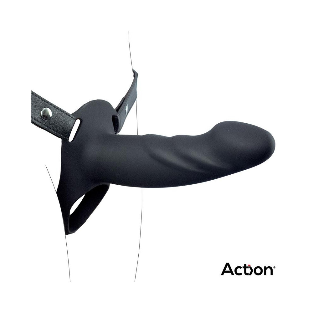 Arnés Strap-on con Dildo Hueco Silicona Premium Talla L Negro