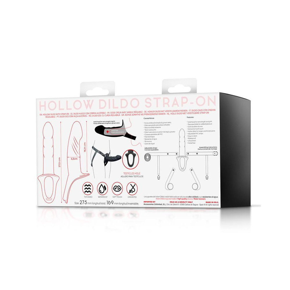 Arnés Strap-on con Dildo Hueco Silicona Premium Talla L Negro