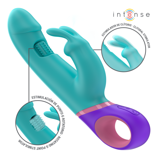 VIBRADOR RABBIT CON ESTIMULADOR ROTATORIO DEL PUNTO G AZUL INTENSE