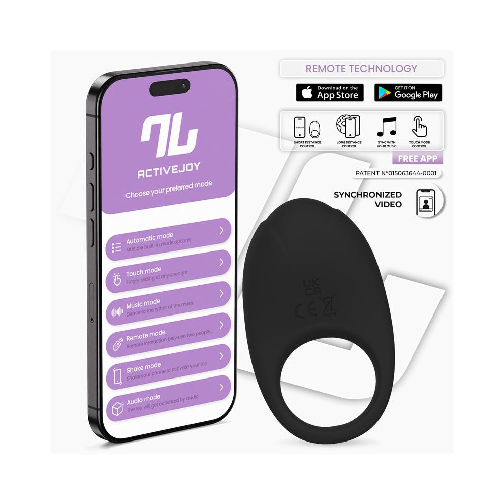 Ringo Anillo Vibrador con APP Unibody Negro