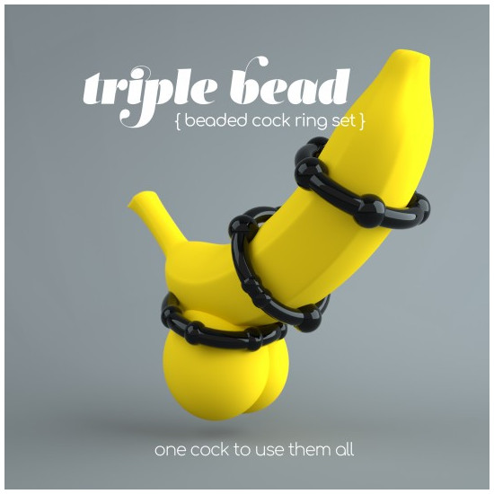 CONJUNTO DE ANILLOS DE PENE TRIPLE BEAD NEGROS CRUSHIOUS