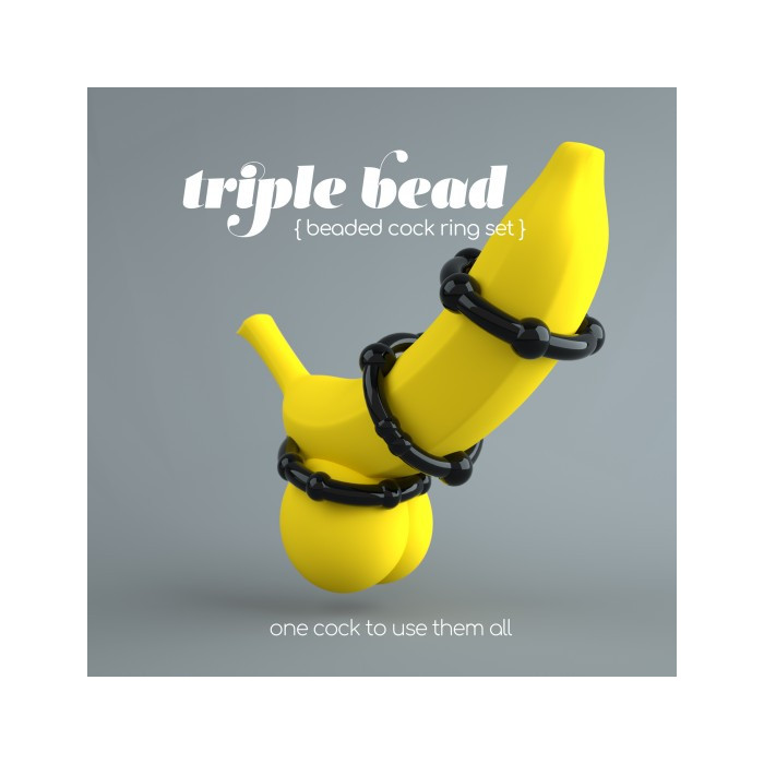 CONJUNTO DE ANILLOS DE PENE TRIPLE BEAD NEGROS CRUSHIOUS
