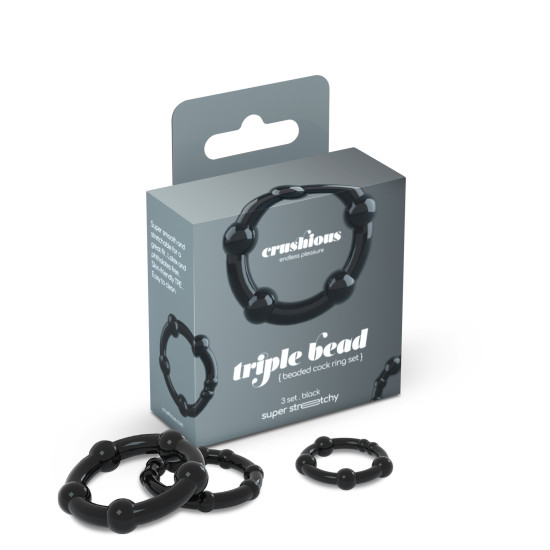 CONJUNTO DE ANILLOS DE PENE TRIPLE BEAD NEGROS CRUSHIOUS