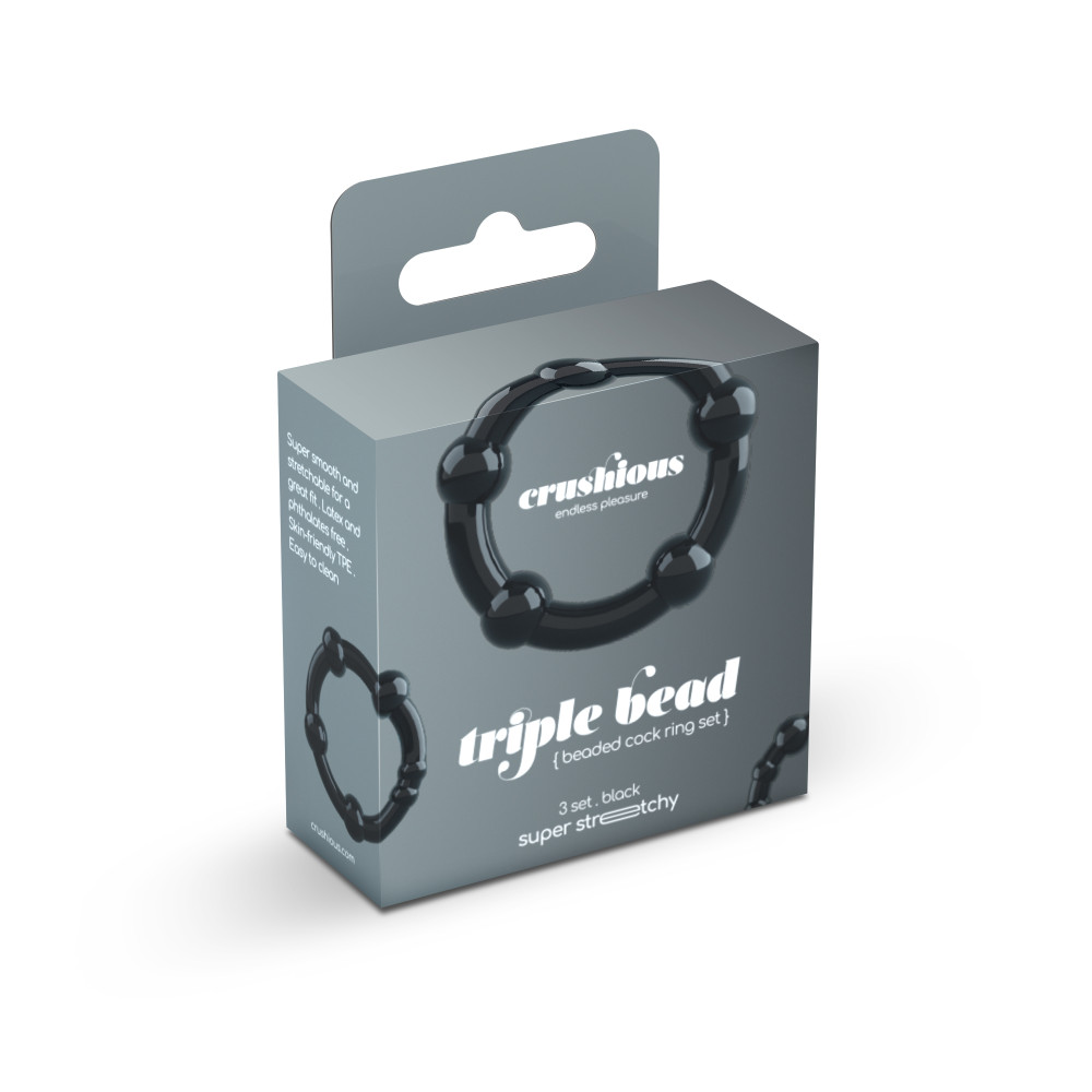 CONJUNTO DE ANILLOS DE PENE TRIPLE BEAD NEGROS CRUSHIOUS