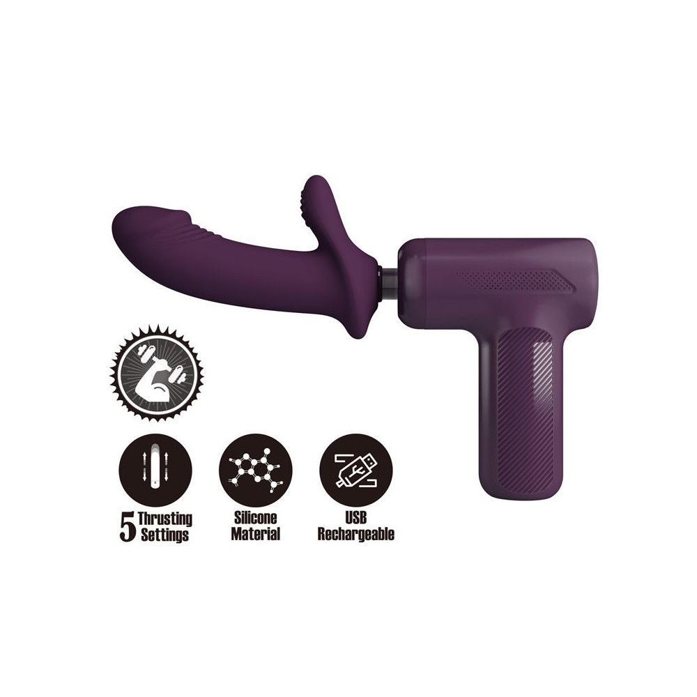 Dj Scholar Pistola de Masaje con Dildo Funcion Empuje Púrpura