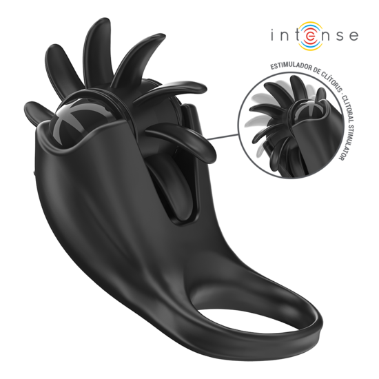 MABEL ANILLO VIBRADOR 10 VIBRACIONES CON ESTIMULADOR DE CLÍTORIS NEGRO