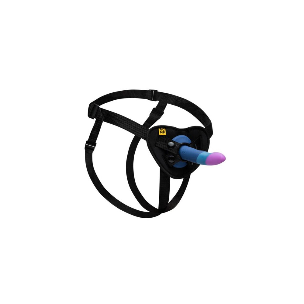 PICCOLO ARNÉS + DILDO SILICONA CON VENTOSA TRICOLOR 14 CM