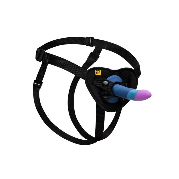PICCOLO ARNÉS + DILDO SILICONA CON VENTOSA TRICOLOR 14 CM