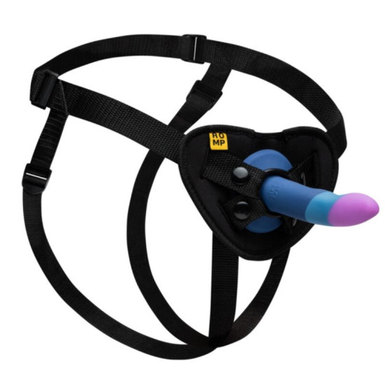PICCOLO ARNÉS + DILDO SILICONA CON VENTOSA TRICOLOR 14 CM