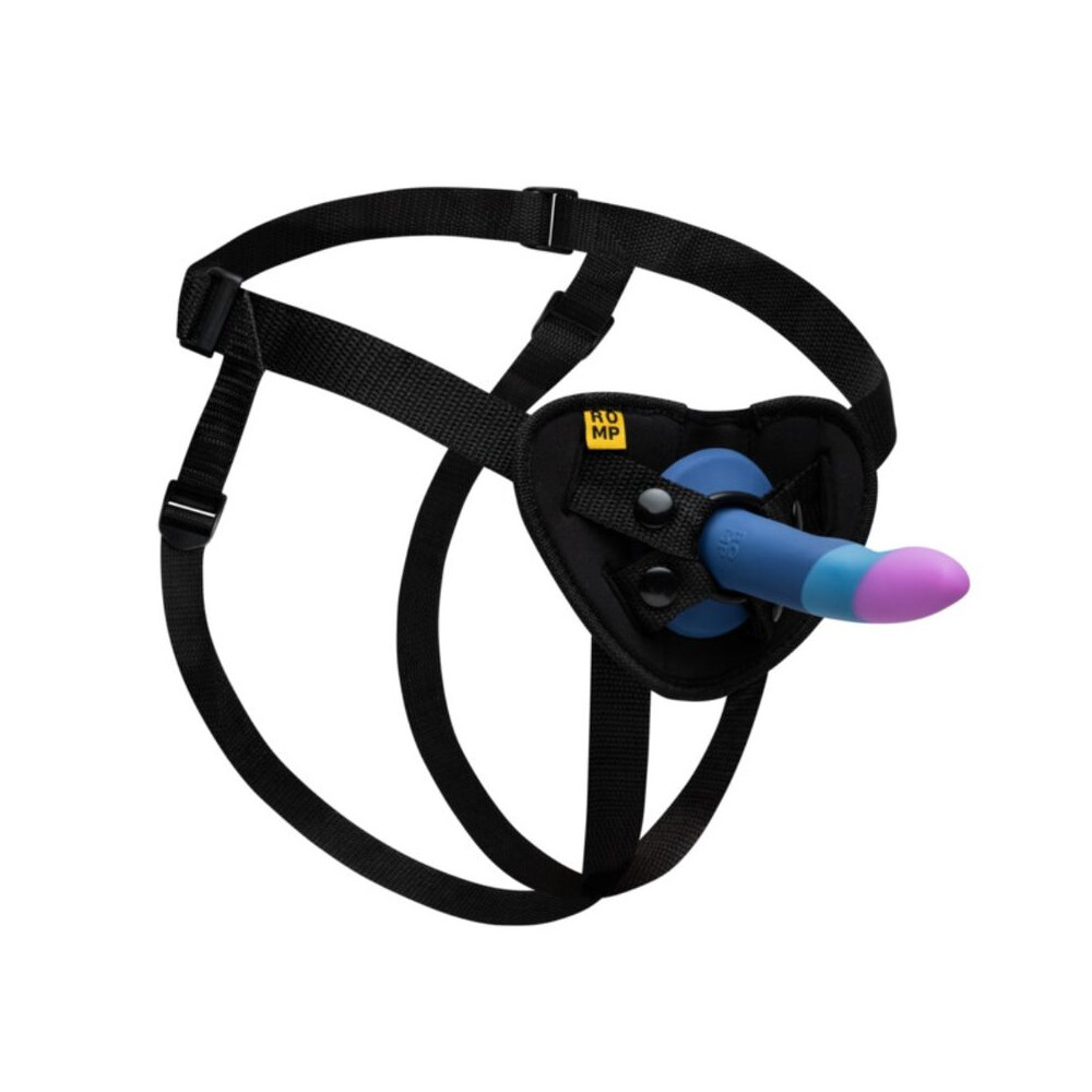PICCOLO ARNÉS + DILDO SILICONA CON VENTOSA TRICOLOR 14 CM