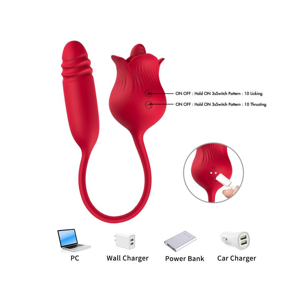Rosa Vibradora con Licking y Thrusting USB