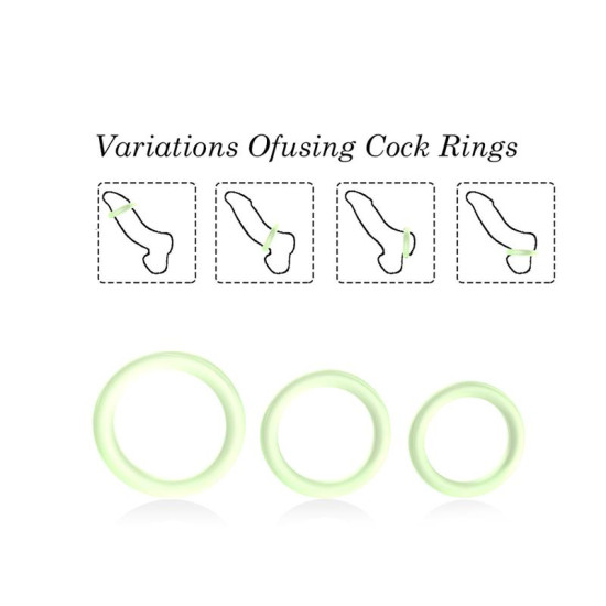 Set 3 Anillos para el Pene Brilla en la Oscuridad