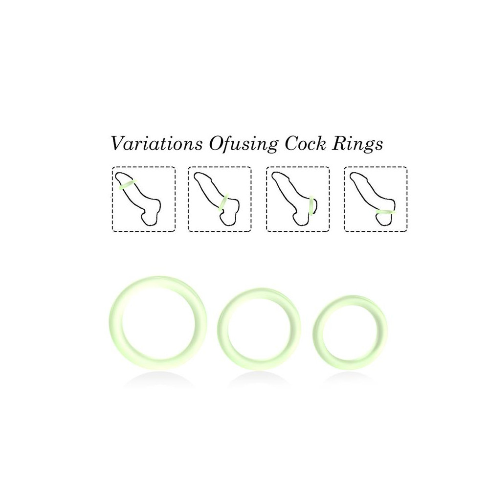 Set 3 Anillos para el Pene Brilla en la Oscuridad