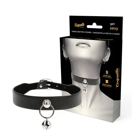 Choker cuero vegano con cascabel y aro.