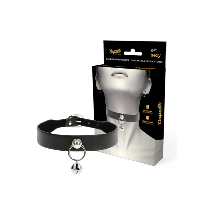 Choker cuero vegano con cascabel y aro.