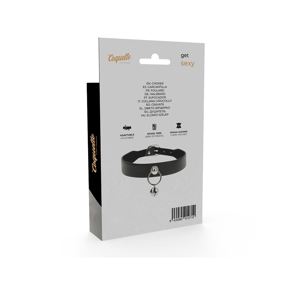Choker cuero vegano con cascabel y aro.