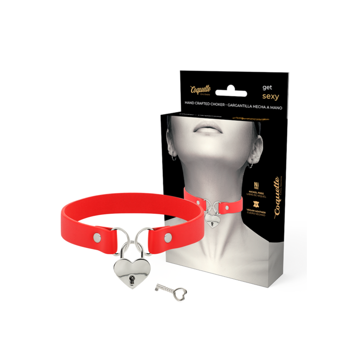 Choker rojo corazón con llave