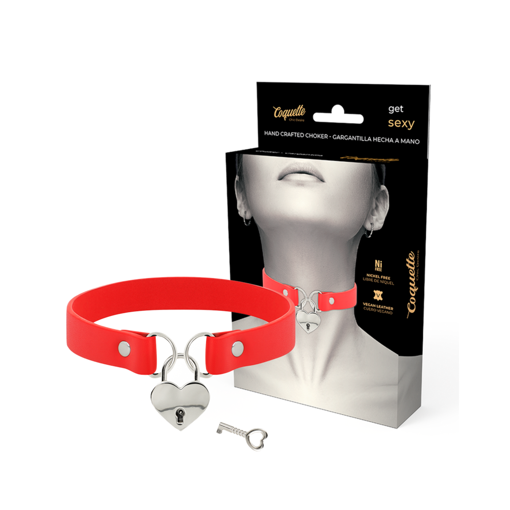 Choker rojo corazón con llave