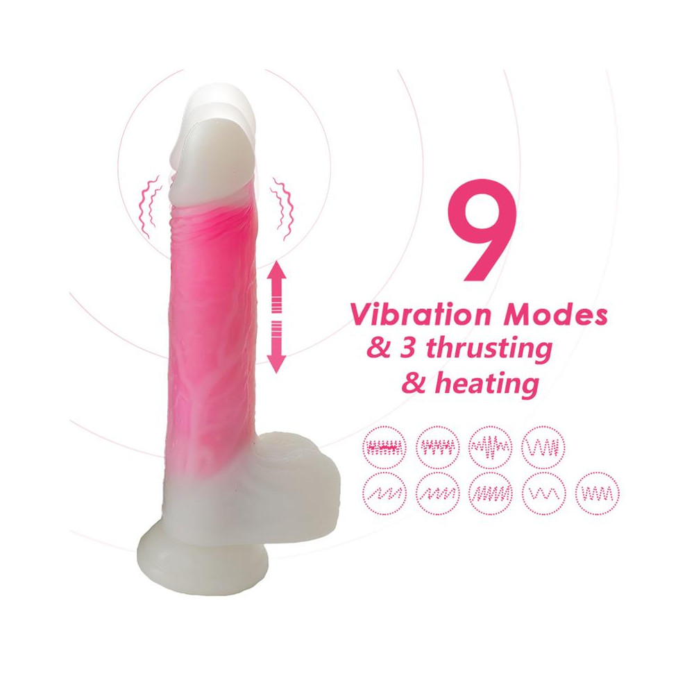 Dildo Doble Capa con Vibración, Thrusting y Calor 21.5 cm