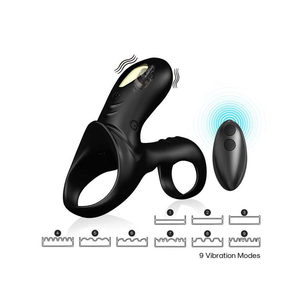 Anillo Vibrador para el Pene negro con mando