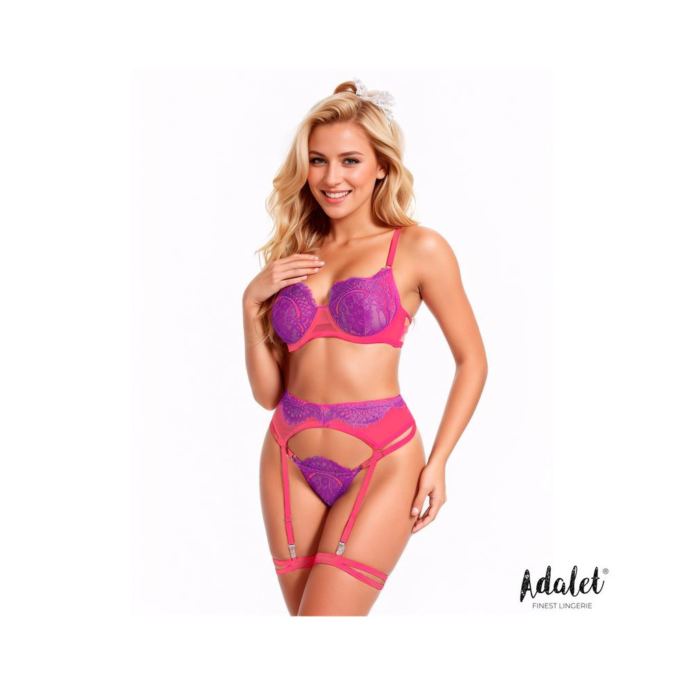 Stella Set Sujetador, Tanga, Liguero y Liga Púrpura y Rosa