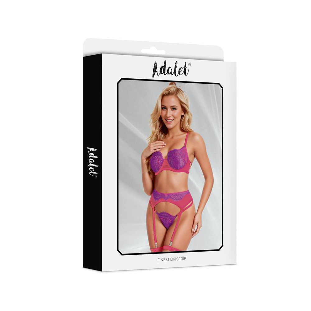 Stella Set Sujetador, Tanga, Liguero y Liga Púrpura y Rosa