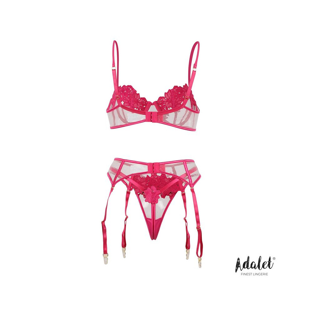 Nora Set Sujetador, Tanga y Liguero con Flores Fuchsia