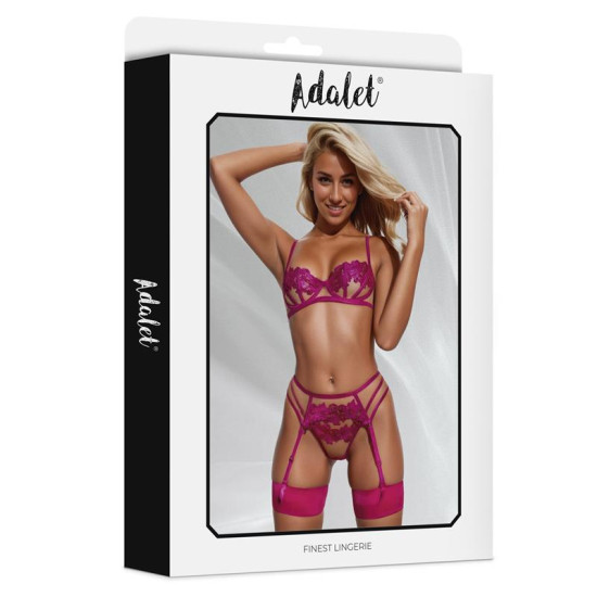Nora Set Sujetador, Tanga y Liguero con Flores Fuchsia