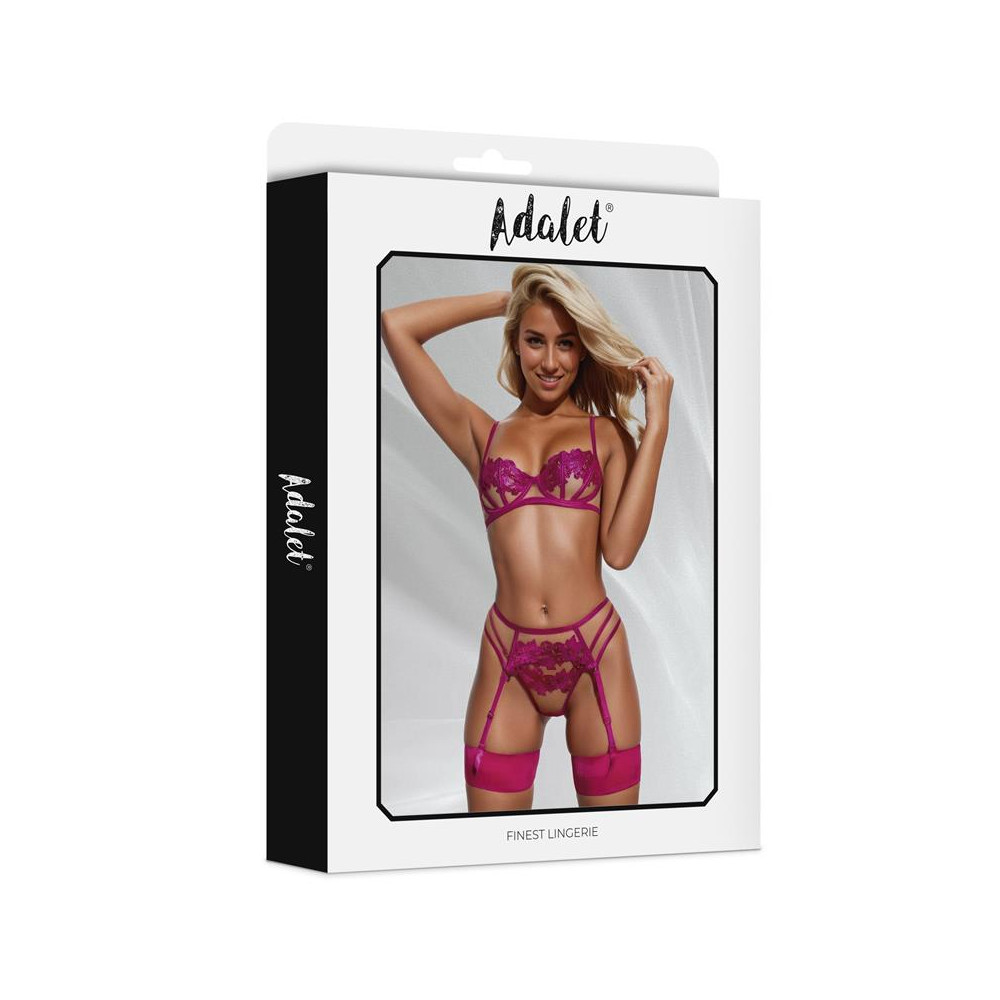 Nora Set Sujetador, Tanga y Liguero con Flores Fuchsia