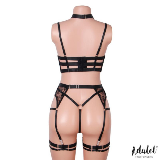Hyacinth Set Sujetador, Tanga y Liguero Negro