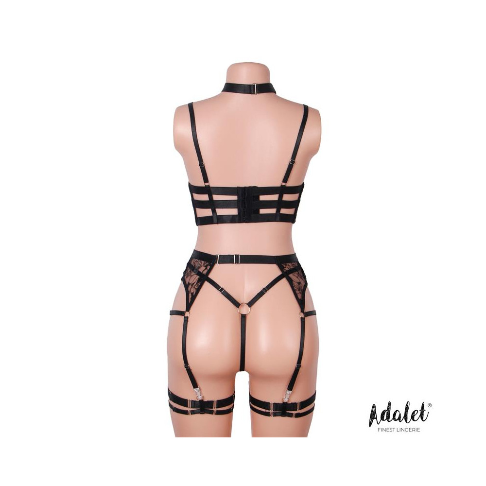 Hyacinth Set Sujetador, Tanga y Liguero Negro