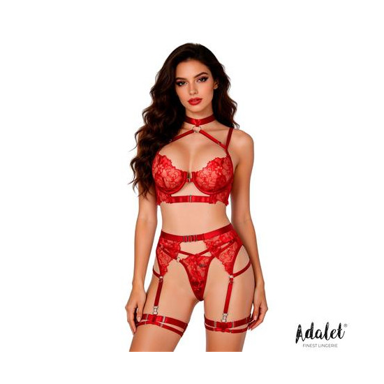 Hyacinth Set Sujetador, Tanga y Liguero Rojo