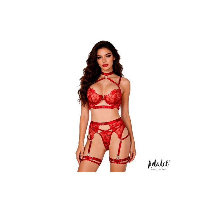 Hyacinth Set Sujetador, Tanga y Liguero Rojo