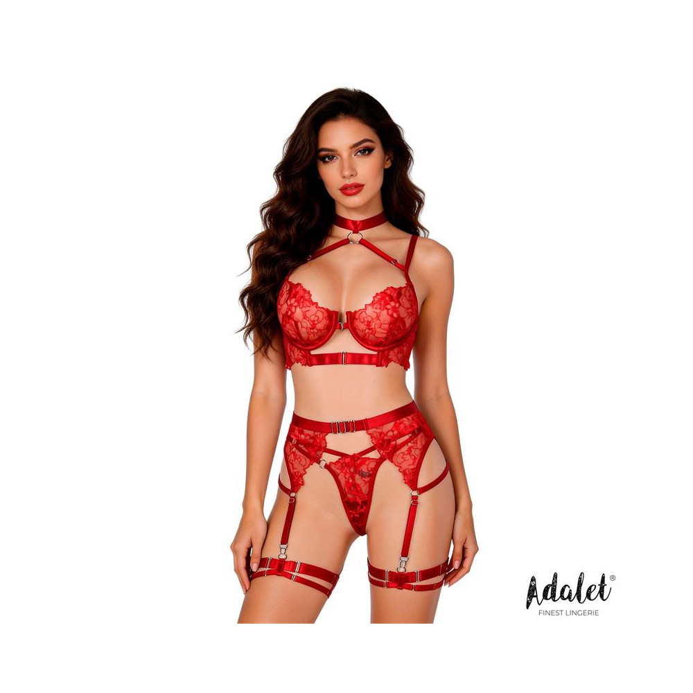 Hyacinth Set Sujetador, Tanga y Liguero Rojo