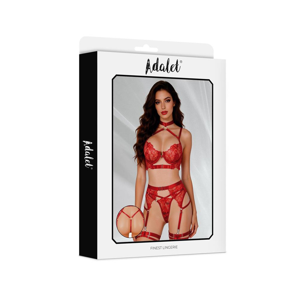 Hyacinth Set Sujetador, Tanga y Liguero Rojo