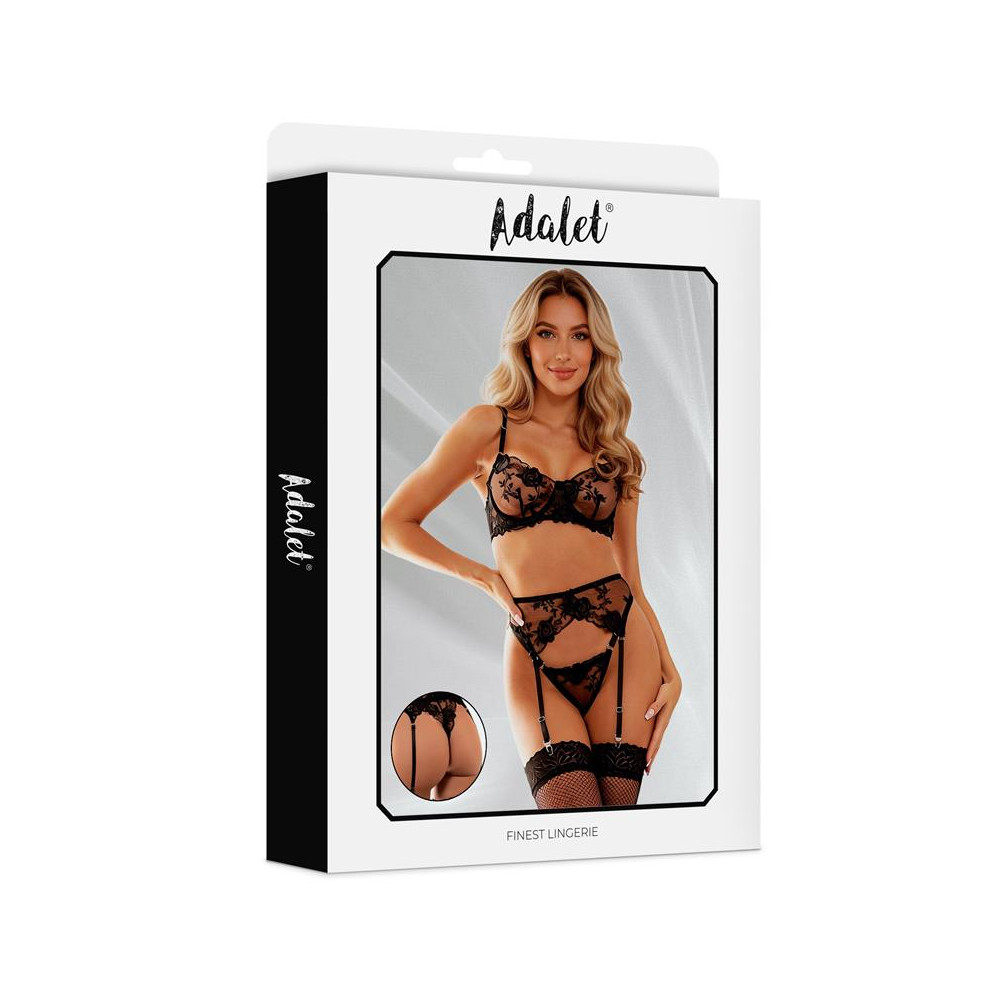  Penelope Set Sujetador, Tanga y Liguero Negro