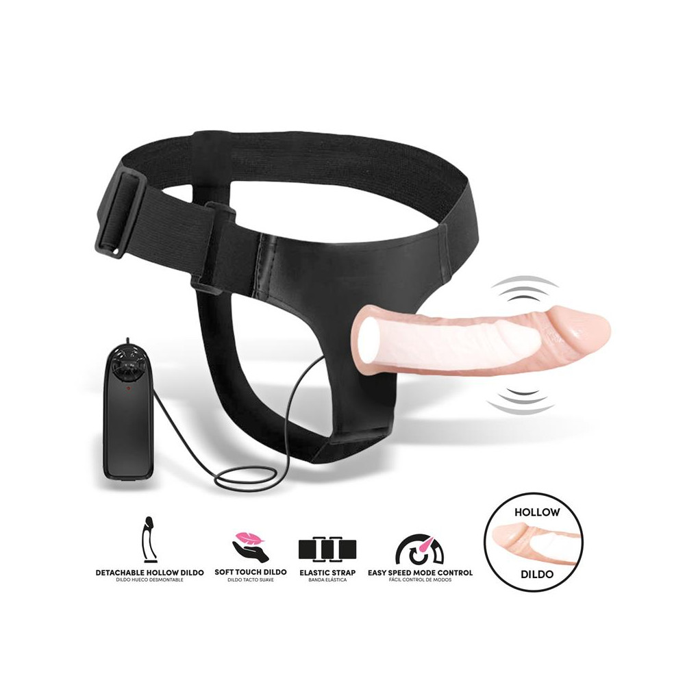 Bemax Arnés con Dildo Hueco Desmontable, Vibración y Control Remoto