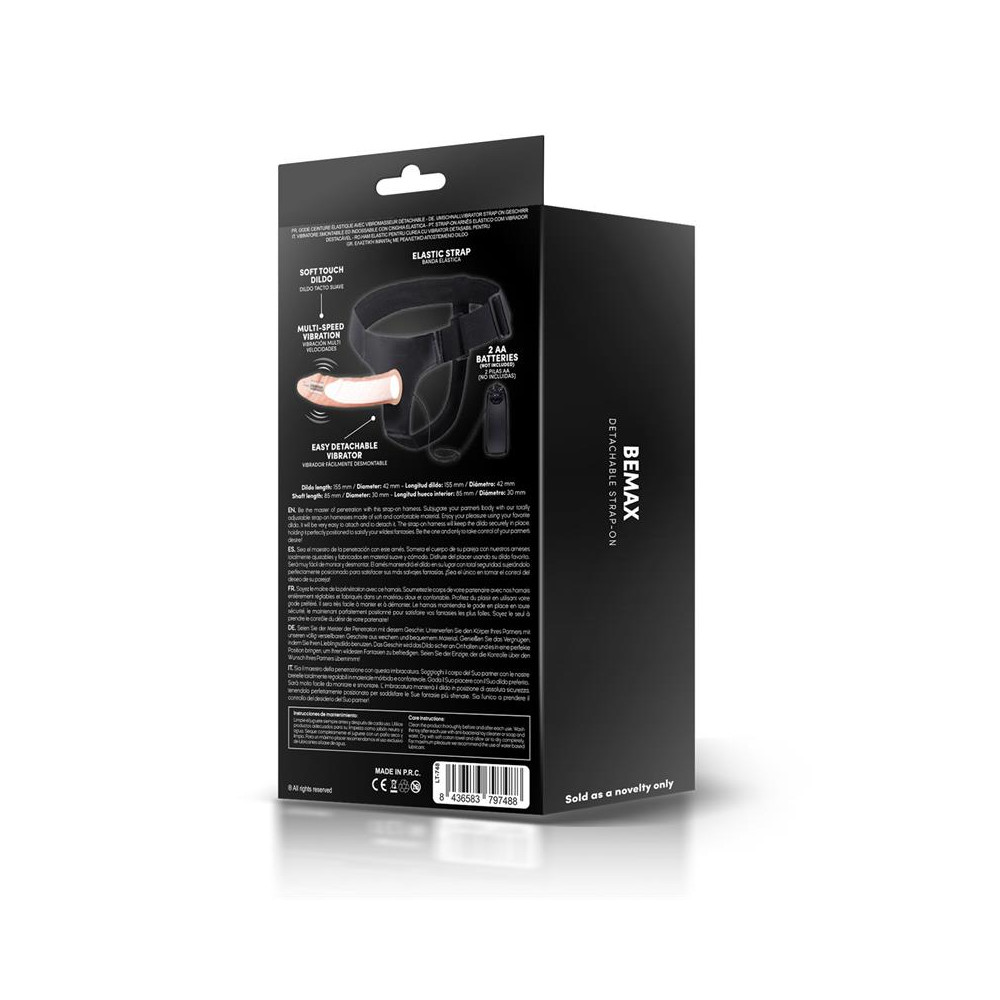 Bemax Arnés con Dildo Hueco Desmontable, Vibración y Control Remoto