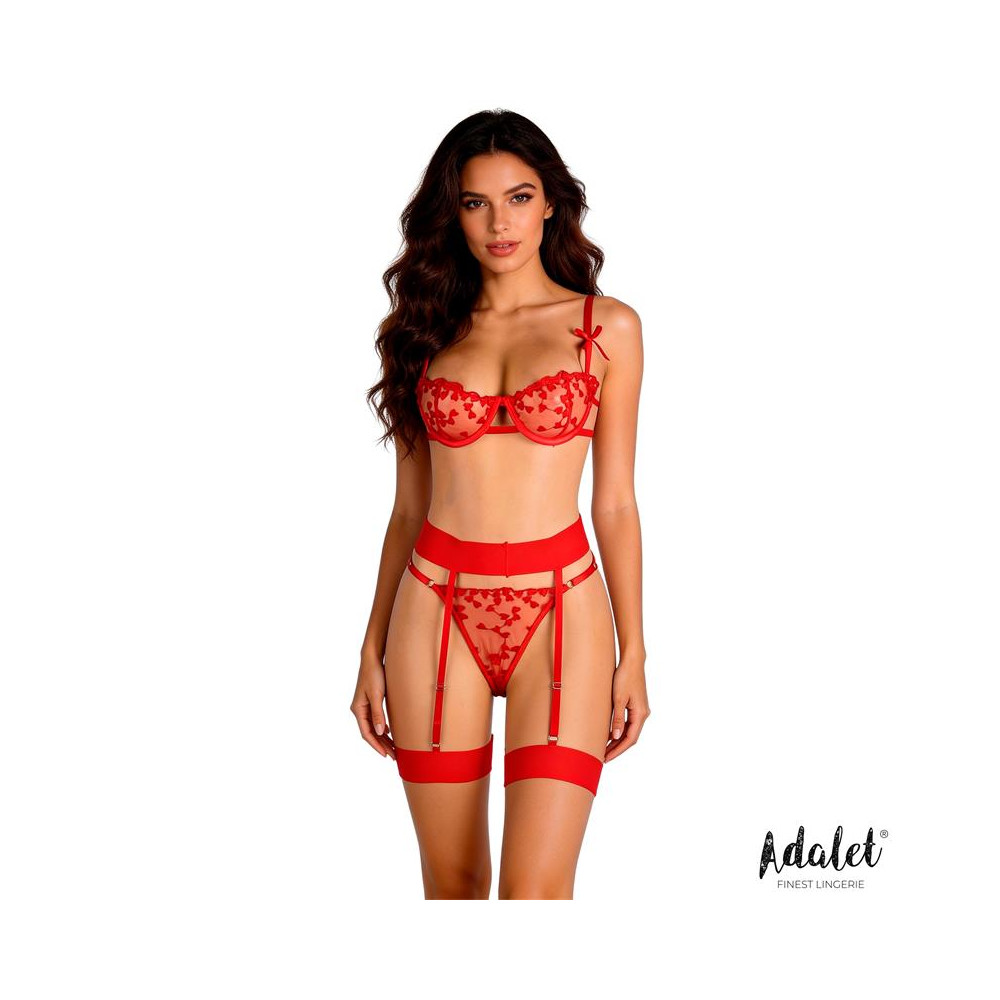 Yvonne Set Sujetador, Tanga y Liguero con Corazones Rojo